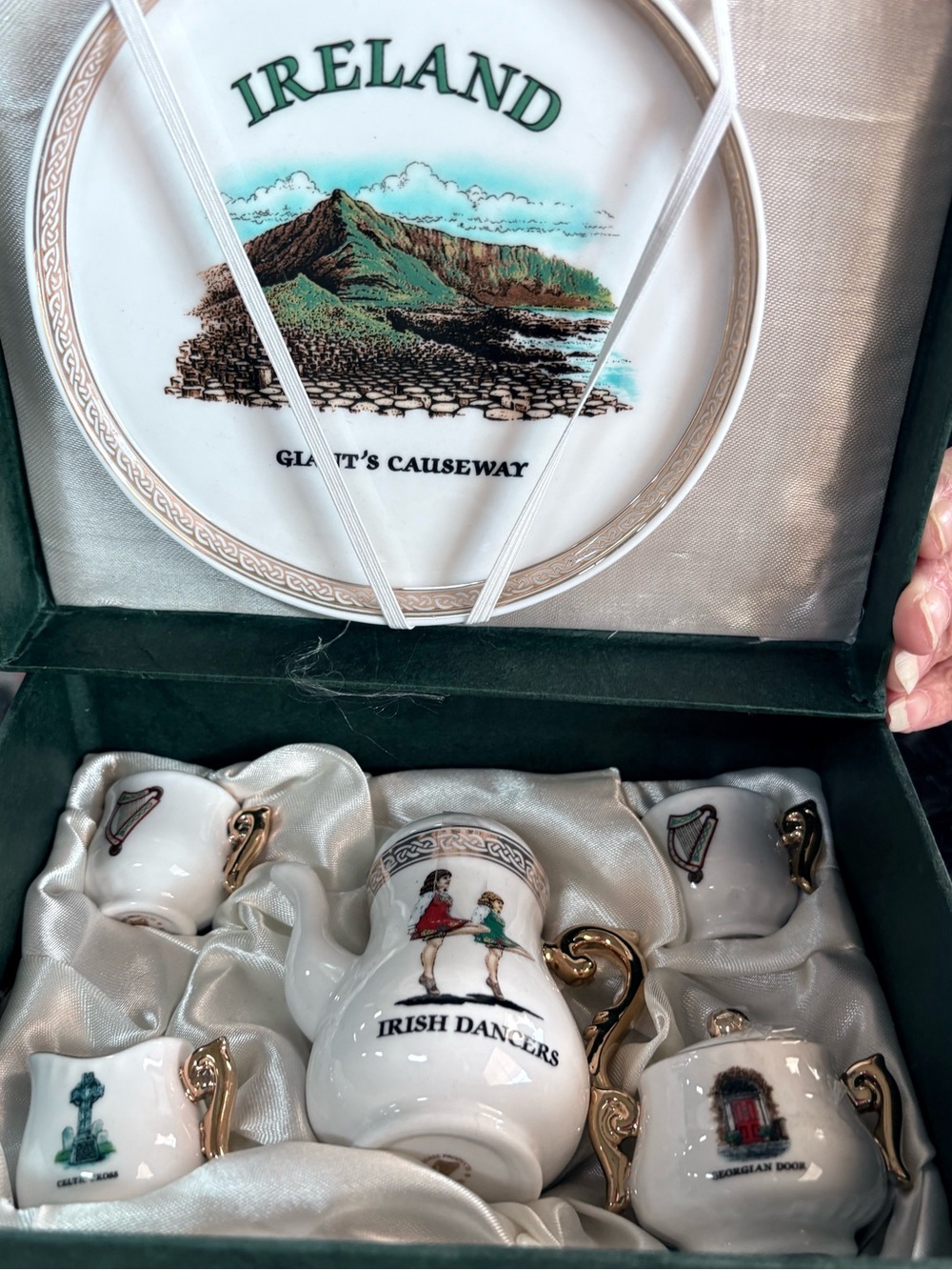 Iconic Ireland Irish Dancers White Porcelain Miniature Tea Set handpainted